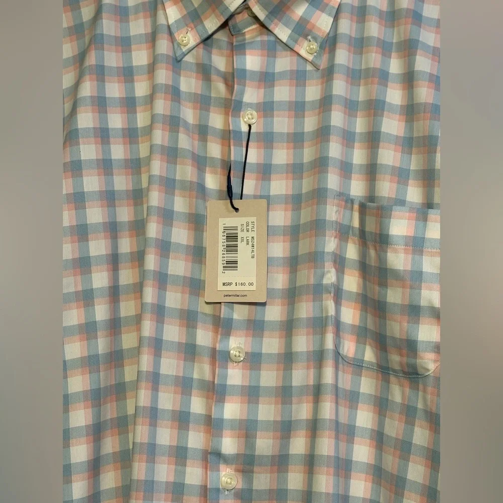 Peter Millar Men's Size 2XL Long Sleeve Button Up Shirt Pink Blue Plaid Lark NEW - Picture 3 of 7